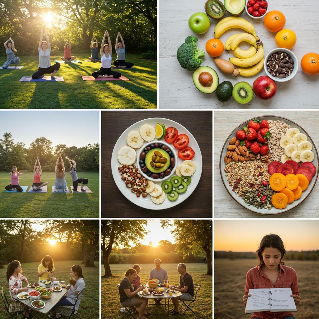 아침 햇살 아래 요가를 즐기며 신선한 공기와 함께 균형을 찾아가는 평온한 순간