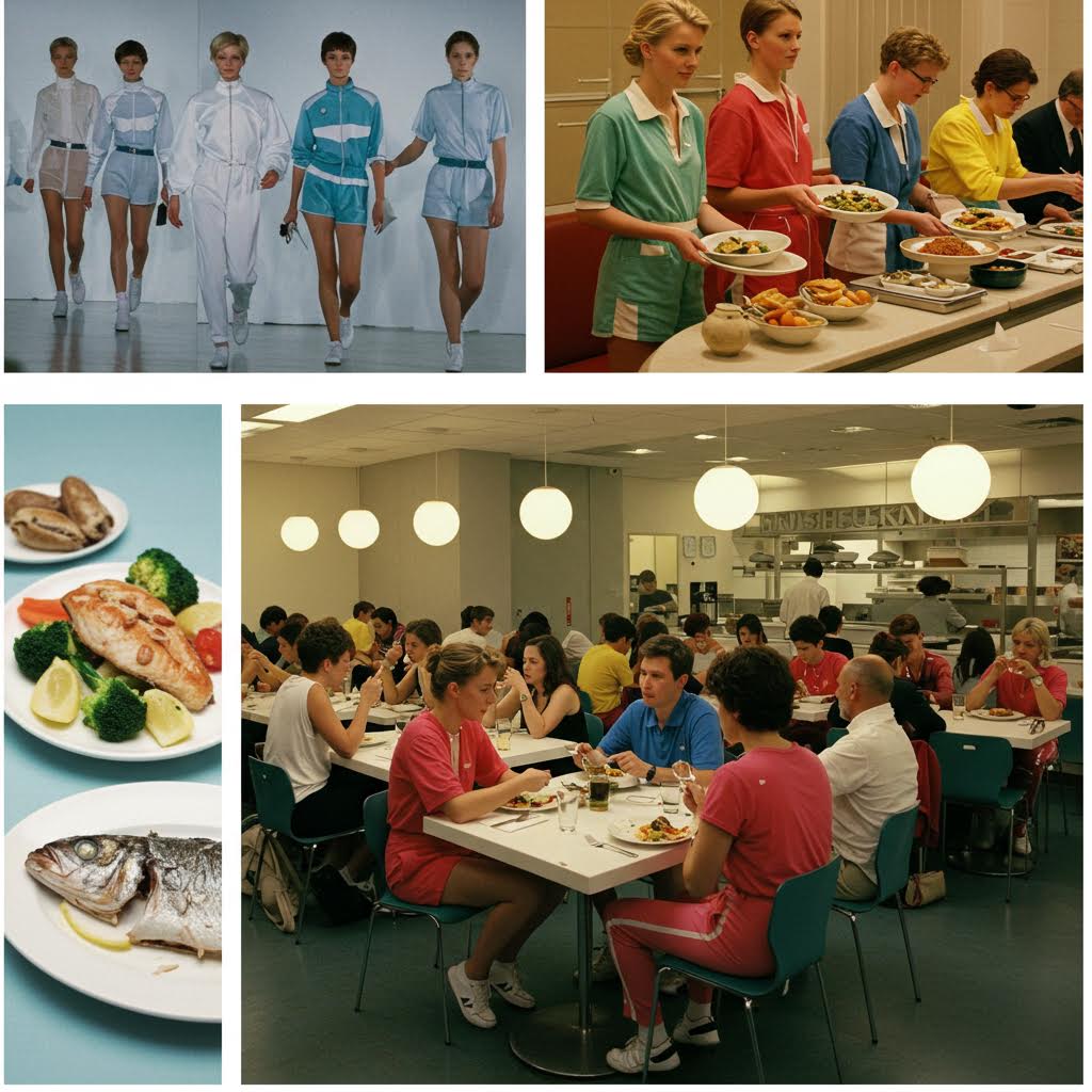 레트로 감성의 유니폼을 입은 온카스터디 레스토랑 팀