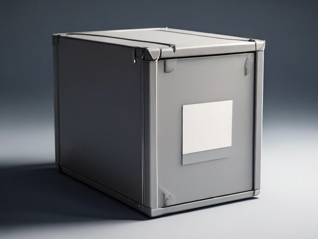 A sealed gray archive box with a blank card slot on a studio surface, symbolizing XML sitemap submission.