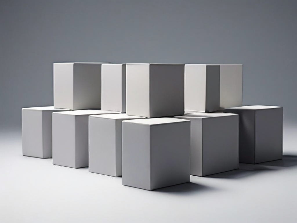 Blank gray divider cards stand between sealed archive boxes and compact storage blocks on a matte surface.